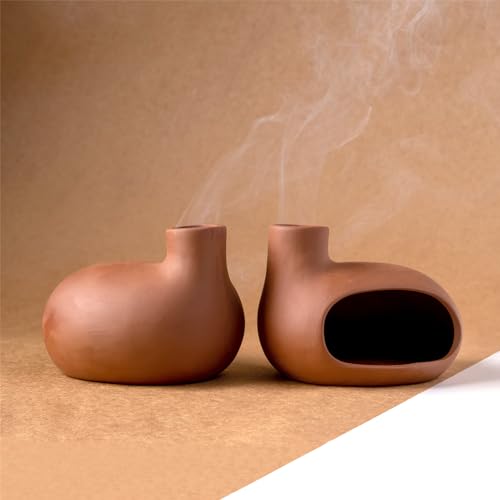 Terracotta Palo Santo Holder - Modern Chiminea Incense Burner for Yoga Classic Matte Clay -Terracotta
