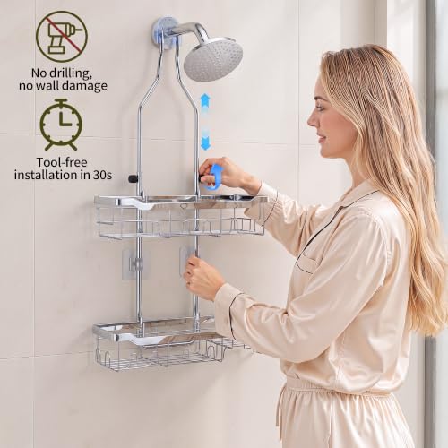 Adjustable Shower Caddy Hanging Rustproof: Tool-free Height Adjustment Silver