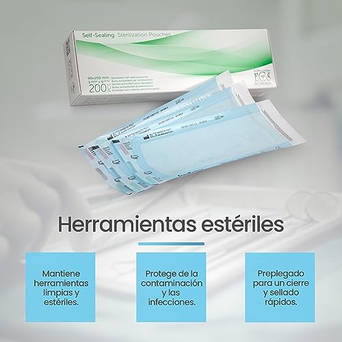 200 Sterilisation Bags (90 x 250 mm) Self-Adhesive for Steam Steriliser Autoclave, Bags for Sterilising Dental and Manicure Instruments - Medical Grade Paper