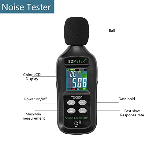 Decibel Meter, Digital Sound Level Meter Reader with 35 to 135 dB Noise Tester, Digital LCD Sound Level Meter with Noise Measurement