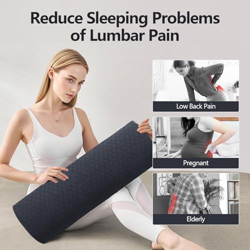 Cozyhealth - 2.95" H*18.7" L - Soft Small Lumbar Pillow for Sleeping, Memory Foam Back Lumbar Support Cushion for Lower Back Pain Relief Bed Waist Sleep Support Pillow for Side, Back(Dark Grey, Small) Dark Grey