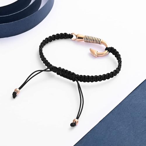 Anchor Urn Bracelet for Ashes Fish Hook Cremation Bracelet for Ashes Hand Rope Ash Bracelet for Men Women Memorial Ashes Holder Rose-Hook