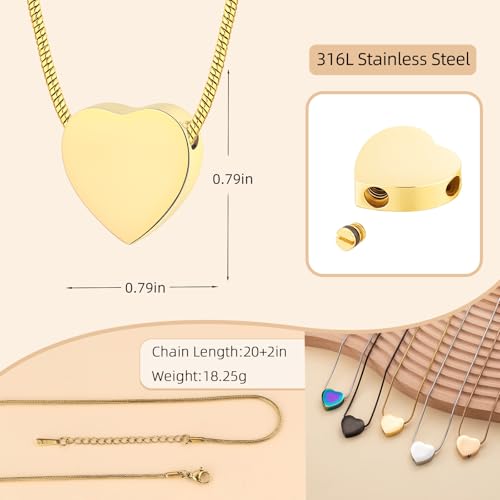 Cremation Jewelry for Ashes - Heart Urn Necklace Ashes for Women Men Cremation Locket Jewelry with Keepsake Urn Memorial Ash Gold
