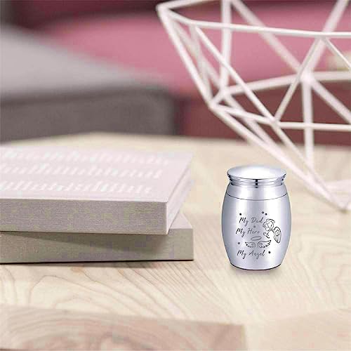 CREATCABIN Mini Cremation Urn Small Keepsake Urns Ashes Alloy Kit My Dad Hero Angel Metal Sharing Urn Memorials Miniatur Container Remains for Female Male Human Pets Angel & Fairy 1.6x1.2 Inch(Silver) Silver-Angel&Fairy