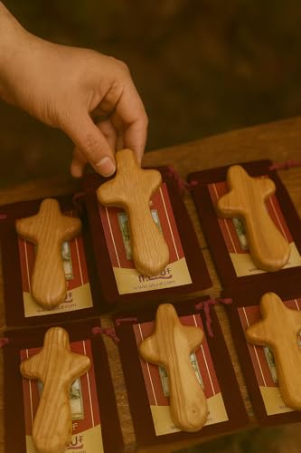 Zuluf Set of 6 Palm Size Olive Wood Crosses 4.2" (10.7cm) – Baptism Cross for Men, Christian Religious Keepsake, Small Catholic Wood Gift for Men and Women CRS133 6 Large with Velvet