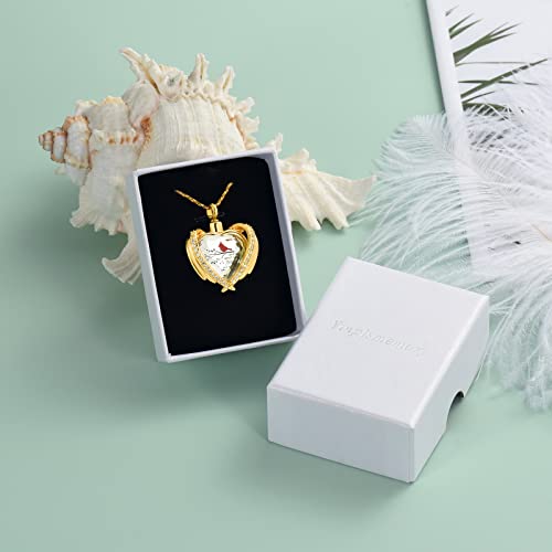 Yinplsmemory Red Cardinal Cremation Jewelry Angel Wing Crystal Heart Urn Ashes Necklace for Women Men Memorial Keepsake Urn Jewelry Gold