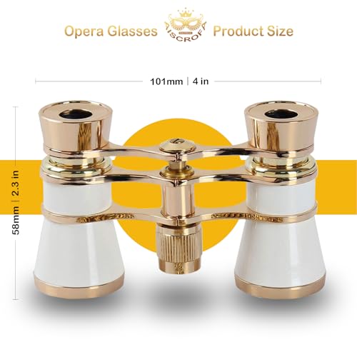 Opera Glasses,3X25 Theater Binoculars with Foldable and Extendable Handle,Mini Binocular Compact Lightweight,Portable Theater Glasses for Adults Kids Women in Musical Concert White with Handle