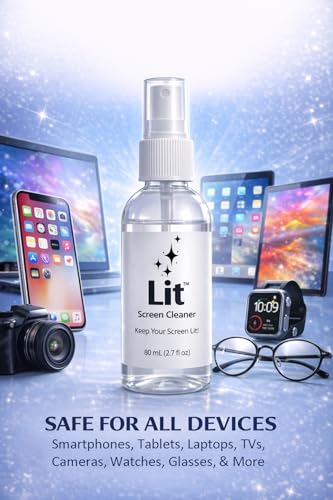 Spray Kit (80 mL) + Microfiber Cloth — for Phone, iPad, Tablet, Laptop, Monitor, TV, Camera Lenses & Eyeglasses — Streak-Free, Alcohol-Free & Ammonia-Free, Travel Size