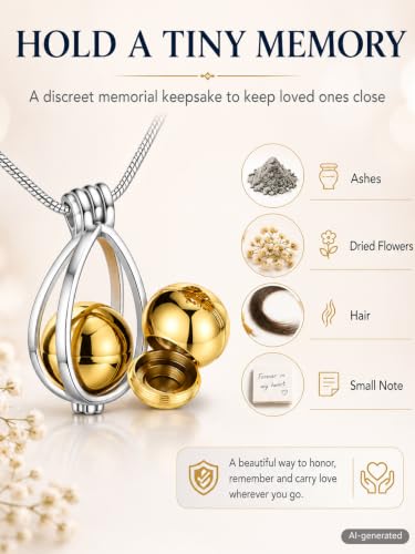 Ashes Necklace for Women, Cremation Urn Necklace for Human Pet Ashes Rose Gold