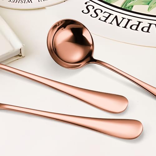 Copper Serving Utensils Set - Rose Gold Stainless Steel Flatware Set 11- Pieces Cake Knife Serving Fork Spoon Skimmer Pasta Ladle Spatula Perfect for Home Kitchen and Special Occasions 11 Pieces-Rose Gold/Copper