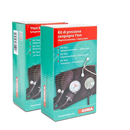 GIMA YTON Classic Aneroid Sphygmomanometer with Stethoscope, Nylon Strap with Fastening, Latex Free, Manual Adjustment, Bulb with Chrome Valve