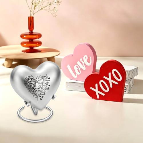 Heart Urn for Ashes - Small Heart Shaped Keepsake Urn for Human (Male/Female) or Pet Remains, Holds Small Portion of Ashes with Stand Silver-a