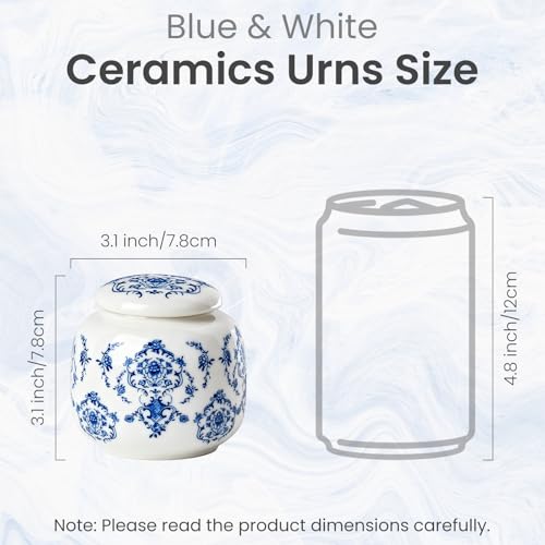 Small Keepsake Cremation Urns for Human Ashes Chinoiserie Ceramic Handmade Mini Memorial Urn for Adult Pet Box - UP to 10 Cubic inches