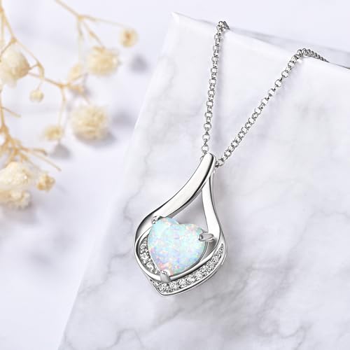 Cremation Jewelry 925 Sterling Silver Teardrop Urn Necklace for Ashes Heart Shape Memorial Keepsake Pendant for Human Ashes for Women Gift Opal