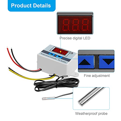 RUIZHI XH-W3001 Digital LCD Display Temperature Controller, DC 12V 120W Thermostat Switch with Waterproof Probe Microcomputer Thermostat