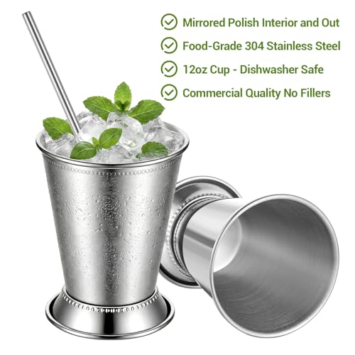 Set of 4 Mint Julep Cups, 12oz, Stainless Steel, Silver