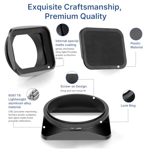 Haoge 67mm Square Metal Screw-in Mount Lens Hood Shade with Cap for 67mm Canon Nikon Sony Leica Leitz Carl Zeiss Voigtlander Nikkor Panasonic Fujifilm Olympus Lens and Other 67mm Filter Thread Lens