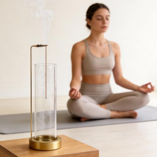 Incense Holder for Sticks, Anti-Ash Flying Incense Burner with 30 Incense Sticks, Detachable Glass Ash Catcher (Stainless Steel, Gold) Gold-1pc Stainless Steel