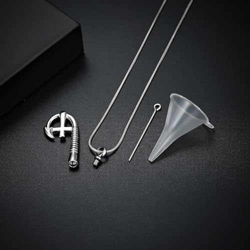 Hearbeingt Fish Hook Cross Urn Necklace for Ashes Cremation Jewelry for Men Silver