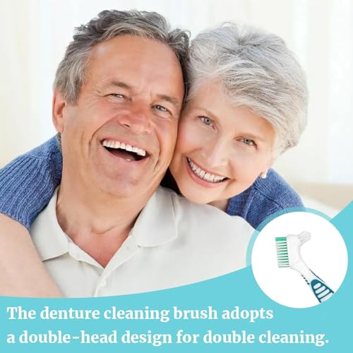 Toothbrush, 4 Pieces Dentures Toothbrushes Cleaning Brush Double Bristle Head Brush False Teeth Brush Toothbrush with Multilayer for False Teeth Cleaning Denture Brush