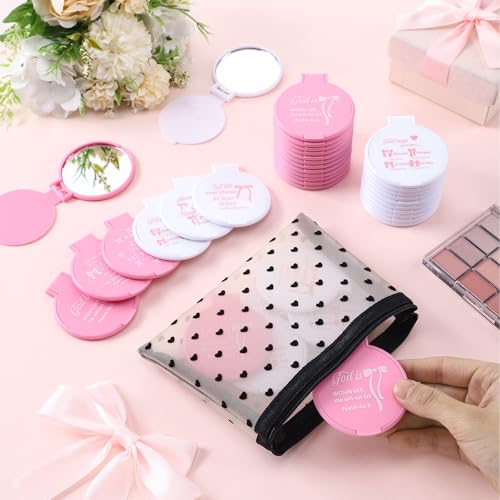 Namalu 36 Pcs Pink Bow Christian Compact Mirrors with Bible Verse for Women