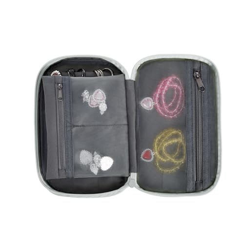 Travelon Platinum Jewelry Organizer with multiple compartments, compact travel jewelry box, ideal for storing rings, necklaces, and earrings.