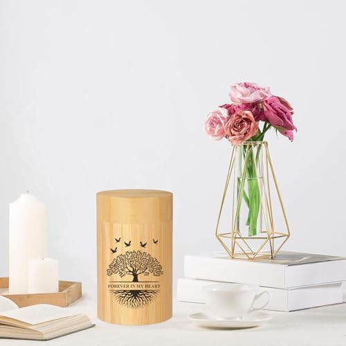 RIPFEVURN Small Urns for Human Ashes Keepsake 3 Inch Tree of Life Mini Cremation Urns for Ashes Adult Female Male Bamboo Scattering Tubes Urns for Ashes Holder for Women Men Tree of Life Pattern 2