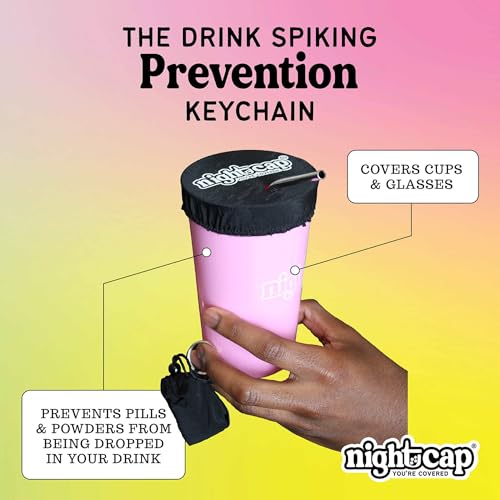 Nightcap Drink Cover Keychain, Portable Anti Drink Spiking Protector, Reusable Cup Shield for Bars, Festivals & Travel, Hidden Safety Cover for Women, Fits Most Cups & Glasses, As Seen on Shark Tank 4 Pack