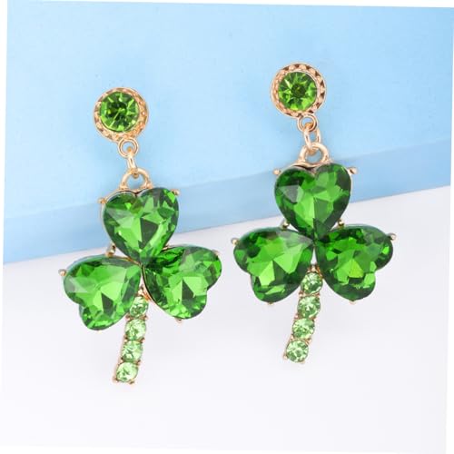 1 Pair Earrings Foam Faucets Irish Earrings Double Eggs Shamrock Leaf St Patricks Day Clip on Rhinestone Statement Alloy Green