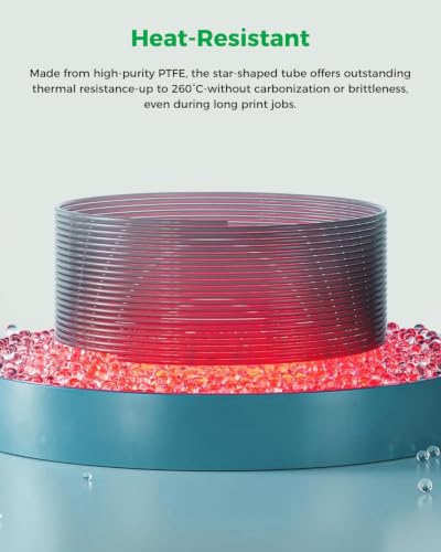 Creality Official PTFE Teflon Tube 4M, Upgrade Low-Resistance Star-Shaped Inner Channel Design Reduces Resistance by 30%, Support 260°C High Temperatures Printing, in Multicolor Printing Star 4M