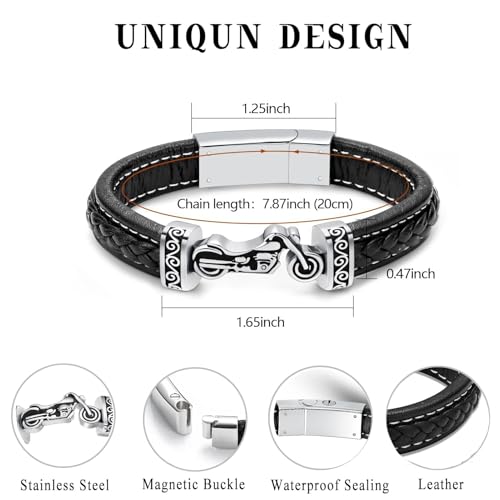 zeqingjw Motorcycle Leather Urn Bracelet for Ashes for Men Stainless Steel Cremation Jewelry Keepsake Memorial Cuff Wristband Urn Bangle Silver 20CM