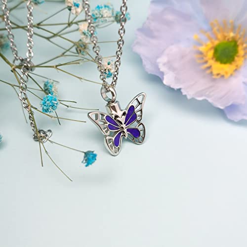 YSAHan Purple Butterfly Cremation Urn Necklace for Ashes Keepsake Memorial Jewelry Engraved Now She Flies with Butterflies