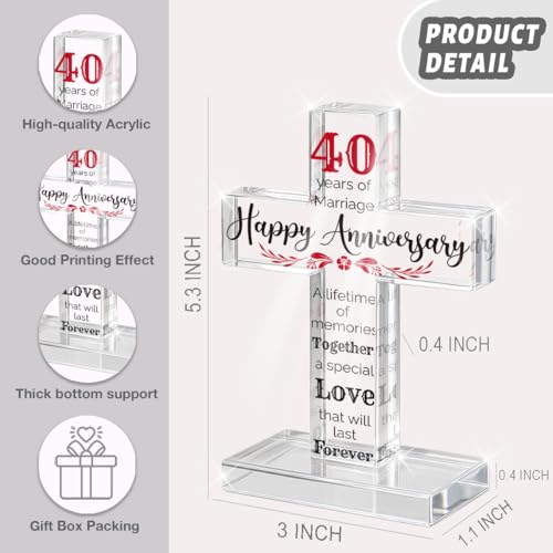 PVOPVO 40th Wedding Anniversary Religious Cross Gifts for Him Her 40 Year Anniversary Romantic Gift for Women Men Couple 40 Years of Marriage Gifts for Couple 40th Anniversary