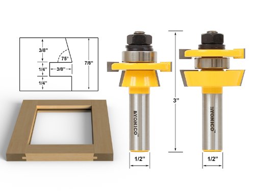 [Australia - AusPower] - YONICO Cabinet Door Rail and Stile Router Bits Set 2 Bit Shaker 1/2-Inch Shank 12249 Shaker - Up to 7/8" Stock - 1/2" Shank 