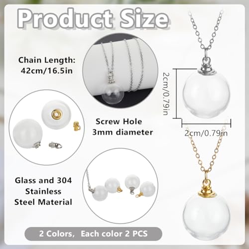 4Pcs Pet Ashes Keepsake Necklace Stainless Steel Cat Dog Ashes Jewellery Pets Memorial Glass Pendant Gold Silver Cremation Urn Necklace for Pet Remembrance Sympathy Gift