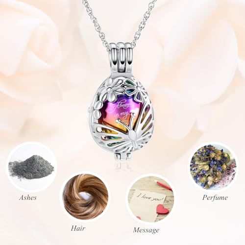 Minicremation Teardrop Butterfly Urn Necklace for Ashes Stainless Stee Hollow Mini Keepsake Urn for Women Men Cremation MemorialPendant Keepsake Jewelry Colorful-Always