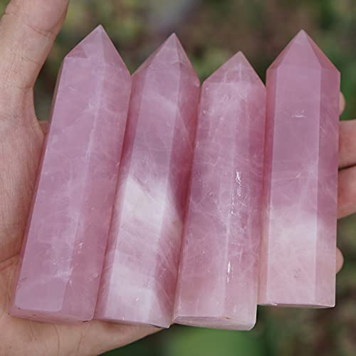 MIMOSA Healing Crystal Point Large Rose Quartz, Raw Rose Quartz &Selenite Large Rose Quartz Pink