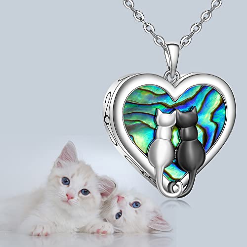 Black Cat Urn Necklaces for Ashes Women Sterling Silver Abalone Necklace