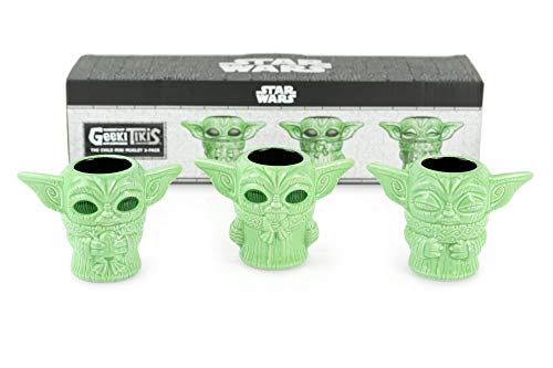 Geeki Tikis Star Wars The Mandalorian The Child Mini Muglets Set of 3-2.5-Ounce Green Ceramic Cup Fun Small Drinking Glass for Coffee, Water, Tea - Perfect Fan Gift - Licensed Merchandise