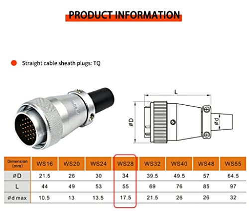 WEIPU WS28 Aviation Wire Panel Power Cable Chassis Metal Connector Male Female Plug Socket Outdoor Car Electrical Industrial Signal Connector (TQ+Z 1 Male Plug & 1 Female Socket, 24pin)…