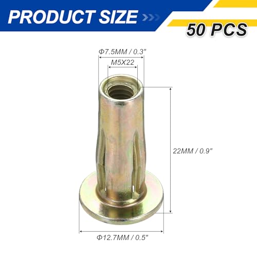 50Pcs Multi Grip Rivet Nut M5x22 Steel Color Zinc 50