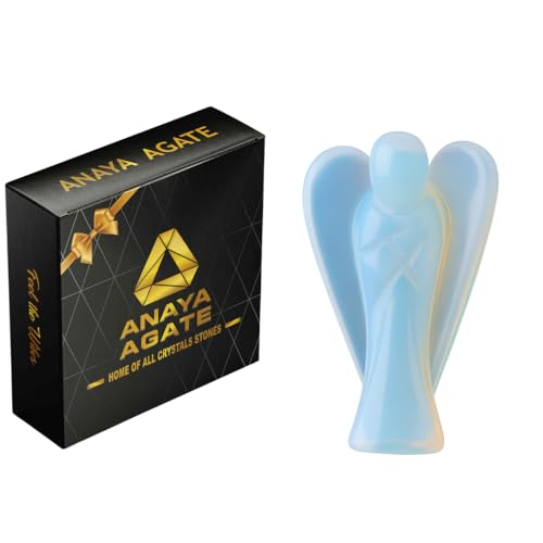 ANAYA AGATE Opalite Angel Statue – 2" Beautiful Gemstone Guardian Angel – Natural Crystal Angel – Hand-Carved Angel Charms for Protection, Love, Peace, and Positive Energy – Angel Figurines Decor 2 Inch