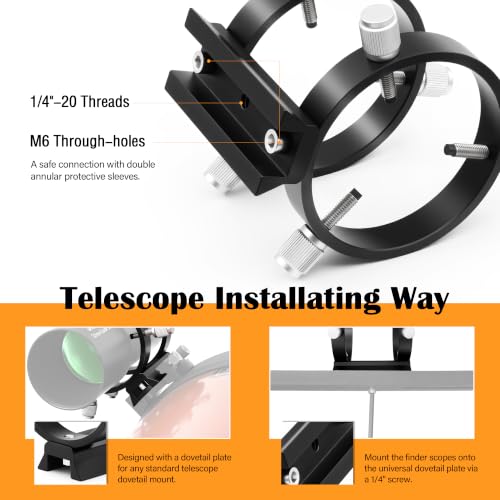 Astromania Adjustable Guide Scope Ring Set with Plate 69 mm Inside Diameter Inside Diameter -69MM