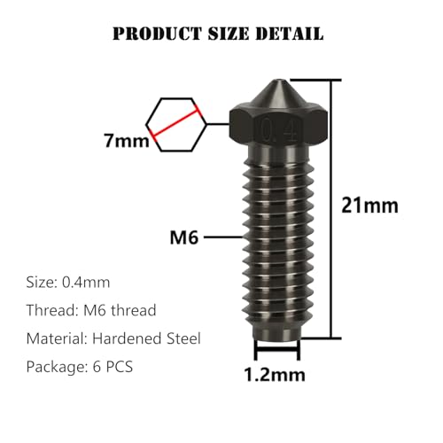 6 Pieces Hardened Steel Nozzles for Anycubic Kobra 2 3D Printer High Temperature Resistance 0.4mm Hardened Steel Nozzles for Cobra 2, Cobra 2 Neo, Kobra 2 Pro, Cobra 2 Plus, Cobra 2 Max Kobra 2 Harden Steel - 0.4mm