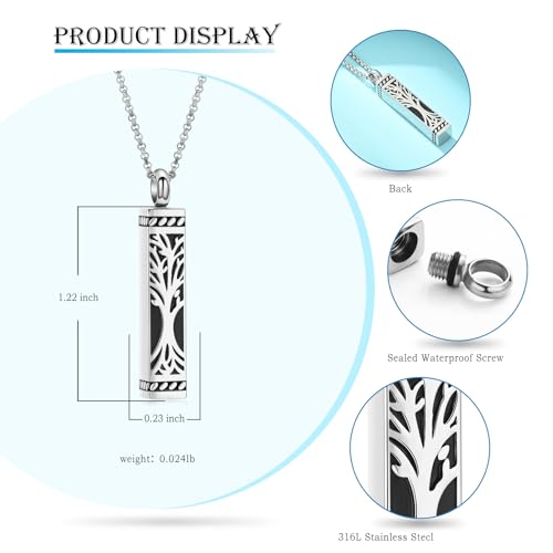 Hearbeingt Cube Cremation Jewelry Tree of Life Urn Necklaces for Ashes Silver