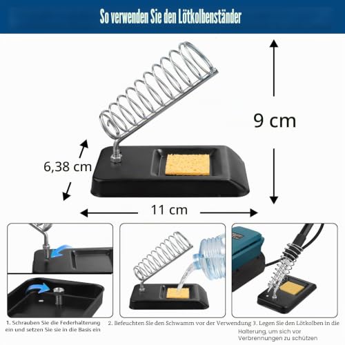 Cordless Soldering Iron Set for Bosch Professional 18 V System GBA Battery, 60 W LCD Adjustable Temperature 180-480 °C, with On/Off Switch, Suction Rod, 50 g Soldering Wire, Soldering Iron Stand for Electrical Work For Bosch GBA