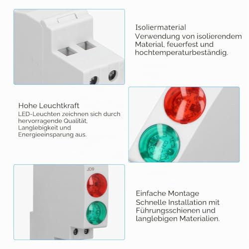 DIN Rail Signal Light, Red/Green Two Tone LED Indicator Light, 230V AC/DC Rail Mount Indicator for Distribution Boxes, CNC Lathes and Electrical Control Systems