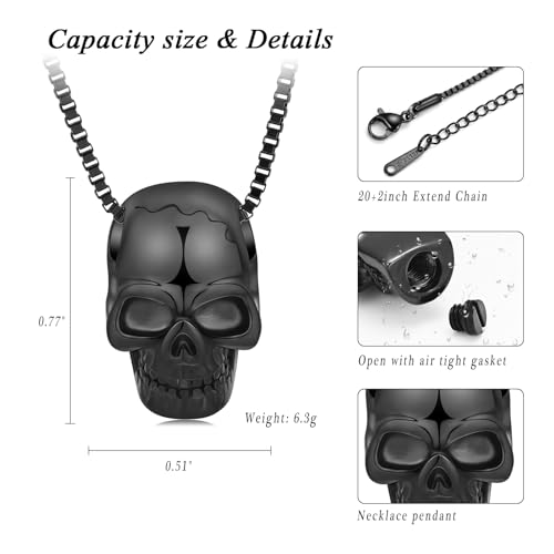 XSMZB Cremation Jewelry for Ashes for Pet Human Skull Urn Necklace for Ashes for Men Women Memorial Ash Holder Keepsake Pendant Black-1