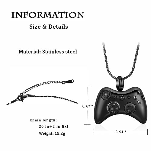 constantlife Cremation Jewelry for Ashes Stainless Steel Gamepad Urn Necklace Keepsake Game Controller Pendant Memorial Gift for Men Boy Black