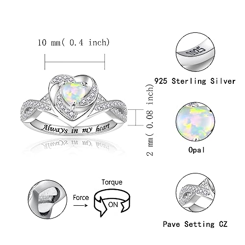 Sariel Heart Cremation Ring for Ashes - 925 Sterling Silver Opal Urn Keepake Rings Memorial Jewelry for Women White 8